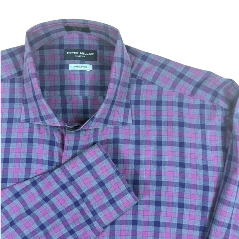 Peter Millar Collection Mens Purple Plaid Winter‎ Soft Twill Button Shirt XL